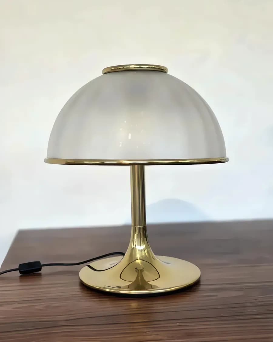 Italienische Vintage Space-Age Tischlampe aus Messing und Muranoglas, zugeschrieben F. Fabbian, 1970er