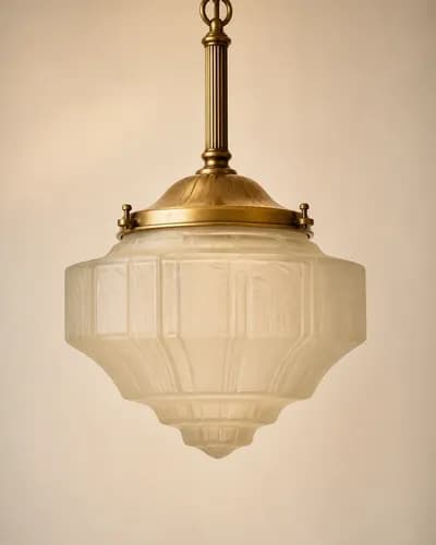 Art Deco Brass & Glass Pendant — main