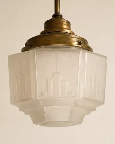 Art Deco Brass & Glass Pendant — detail