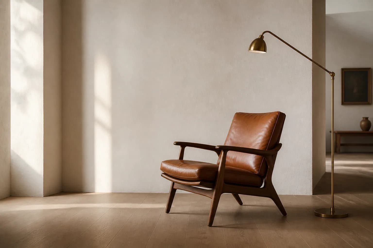 Kuratierte Mid-Century-Sitzmöbel in ruhiger Galerieatmosphäre